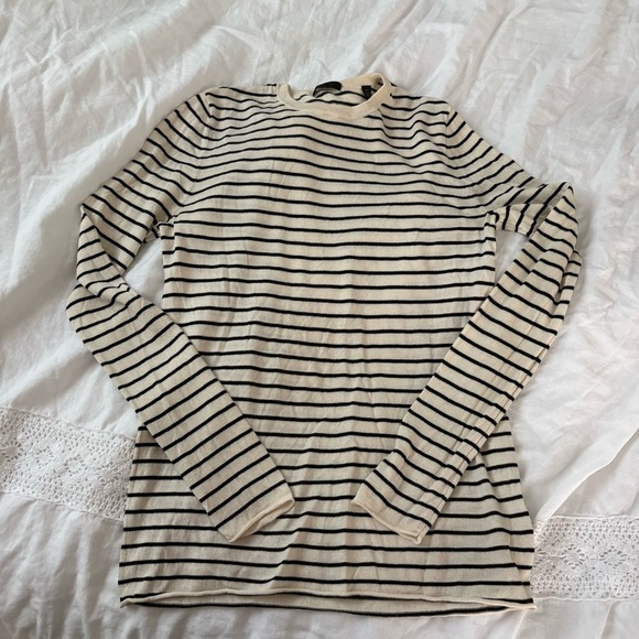ATM SMALL Long Sleeve Tee Sweater Top Knit Stripe silk wool black white cashmere - Picture 1 of 7